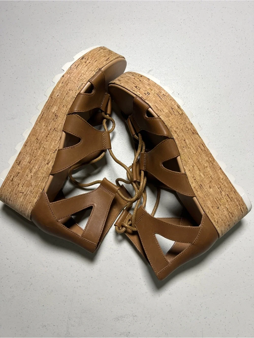 Sorel Cameron Flatform Lace Wedge Sandal Velvet Tan Brown Women's 9.5